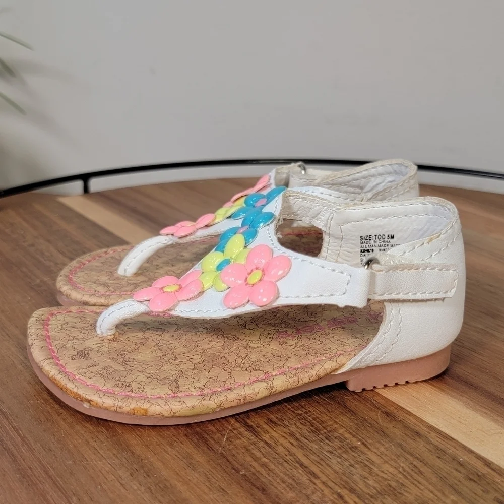 Carter's Kids Daisy 2 White Sandals with Neon Flowers Toddler Size 5